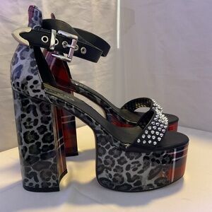 Leopard Print Platform Heels with Studded Strap size 10